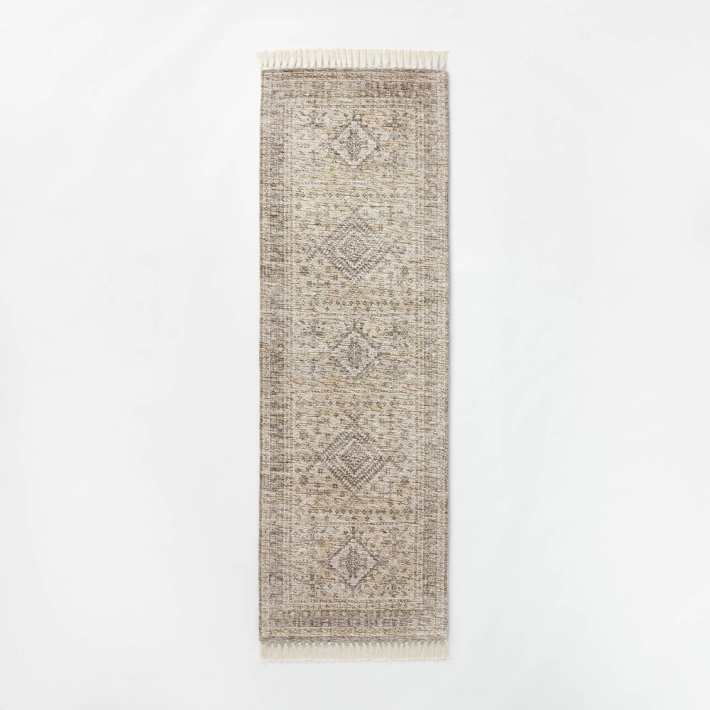 2'4inx7' Runner Pine Brook Diamond Persian Style Rug Gray - Threshold™ designed with Studio McGee