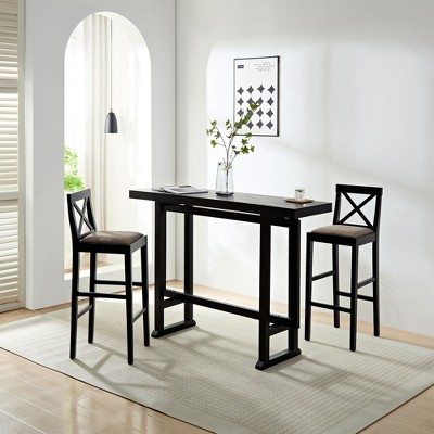 3-Piece Bar Height Dining Set with 2 Stool Counter Height Dining Set Breakfast Table Set Bistro Dining Set, Matt Black-ModernLuxe
