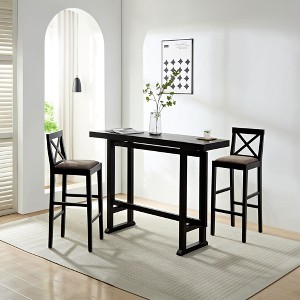 3-Piece Bar Height Dining Set with 2 Stool Counter Height Dining Set Breakfast Table Set Bistro Dining Set, Matt Black-ModernLuxe - 1 of 4