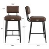 26" Counter Height Bar Stools Set of 2 - Faux Leather Upholstered with Back & Metal Legs for Kitchen Island & Home Bars - 2 of 4