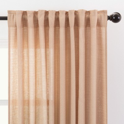 Beige Faux Belgian Flax Semi-Sheer Curtain Panels, 52x63 Inches