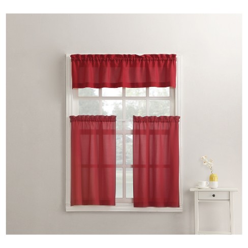 Martine Microfiber 3 Piece Kitchen Curtain Valance And Tiers Set