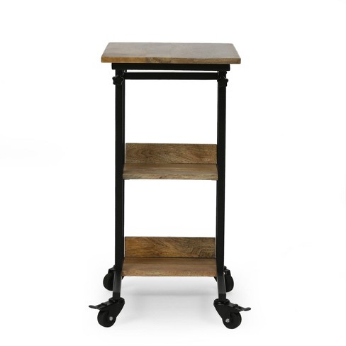 Amlin Modern Industrial Handcrafted Wooden Multi Purpose Adjustable Height C Shaped Side Table Natural black Christopher Knight Home Target