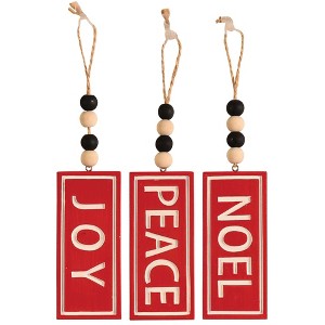 Dicksons Joy, Peace, and Noel Red and White 4 Inch Resin Beaded Hanging Christmas Ornament Set of 3 - 1 of 4