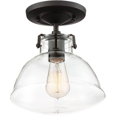 Possini Euro Design Industrial Ceiling Light Semi Flush Mount Fixture Bronze 9 1/2" Wide Clear Glass for Bedroom Kitchen Hallway