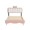 NicBex Twin/Full Size Princess Upholstered Platform Bed Frame with Bow-Knot Headboard for Girls,Solid Wood Slats Support,Easy Assembly,White+Pink - 4 of 4