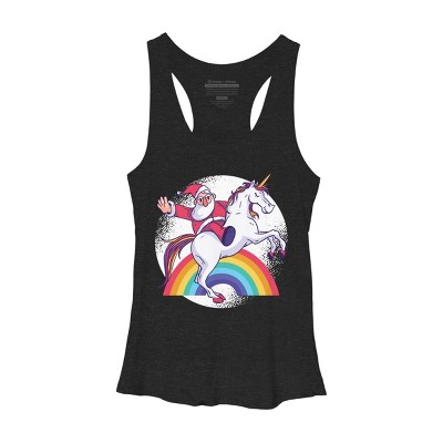 Women's Design By Humans Christmas Cartoon Santa Riding A Unicorn By rasok Racerback Tank Top