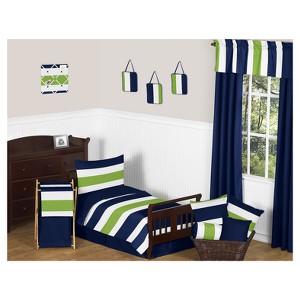 Navy & Lime Stripe Bedding Set (Toddler) - Sweet Jojo Designs , Blue Green