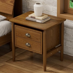 Nightstand Rubberwood, Mid Century Modern Wood 2-Drawer Nightstand, Understated Design, Spacious Storage, Versatile Use, for Bedroom - 1 of 4