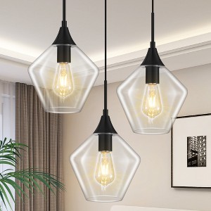 POWLIG 9" Adjustable Pendant Light Set of 3 - Modern Glass Shade Chandelier for Kitchen Island, Dining Room or Entryway - 1 of 4