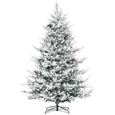 HOMCOM 8 FEET Pine Snow Flocked Artificial Christmas Tree with 1479 Realistic Cedar Branches, Auto Open, Home Holiday Decoration, Green