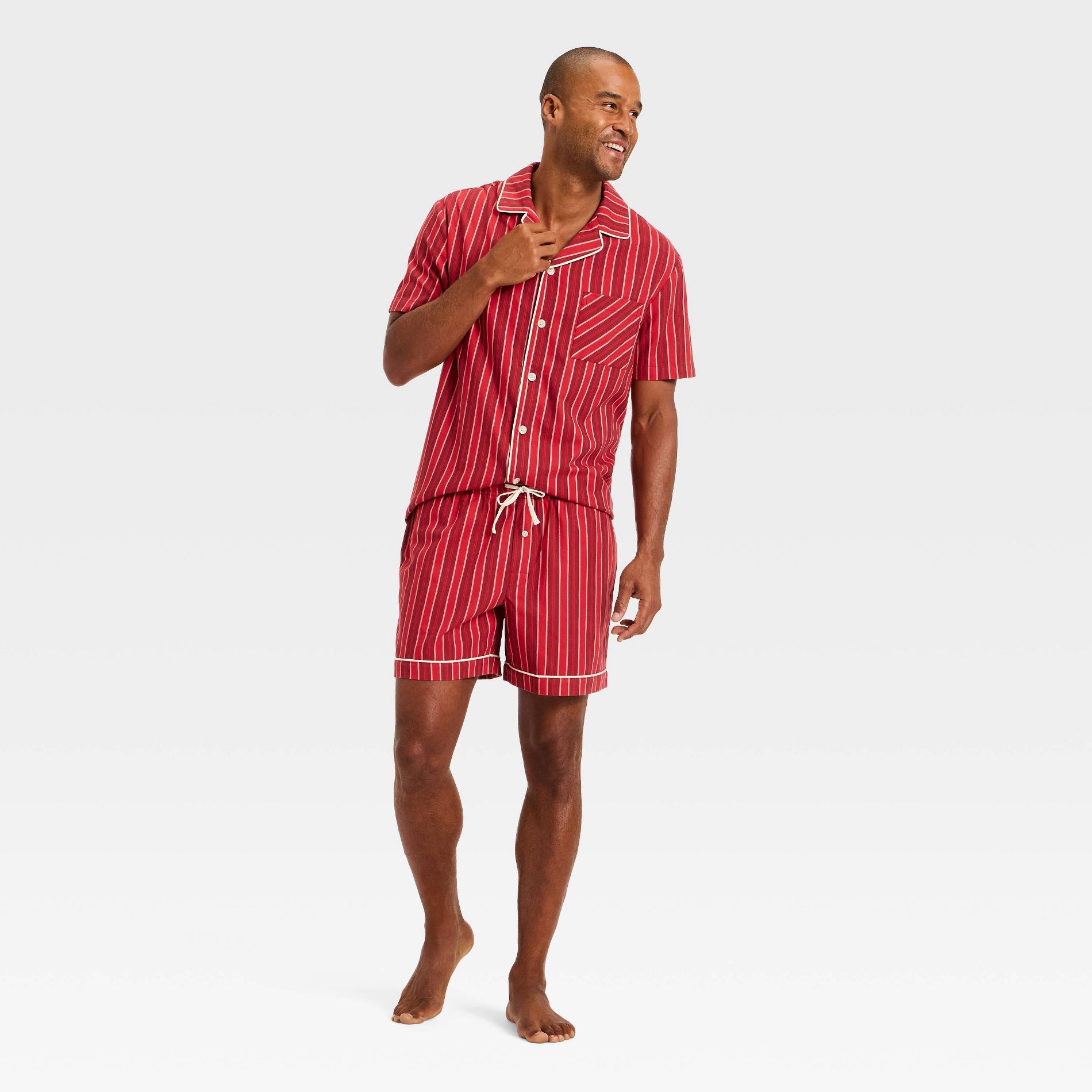 Men's Short Sleeve Flannel Pajama Set - Goodfellow & Co™ Red Stripe