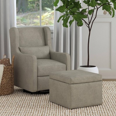 Gray Linen Swivel Glider with Storage Ottoman