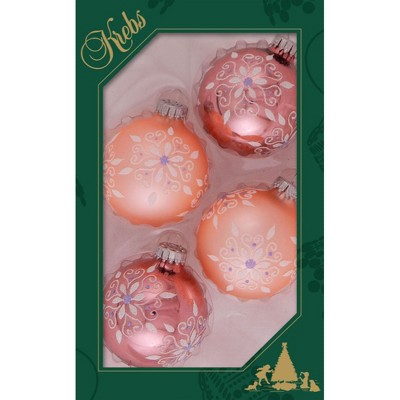 Christmas by Krebs 4ct Coral Pink and White Snowflakes 2-Finish Christmas Ball Ornaments 2.5" (67mm)