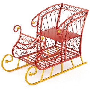 Tangkula Metal Christmas Santa Sleigh Basket 2-Tier Red Xmas Santa's Gift Storage Sleigh with Large Cargo Area Sleigh Cart Holiday Decoration - 1 of 1