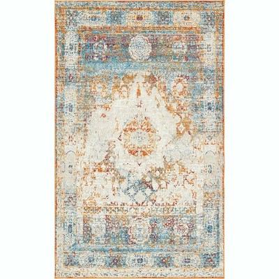 Rosso Collection Beige Medallion 5' x 8' Easy-Care Area Rug