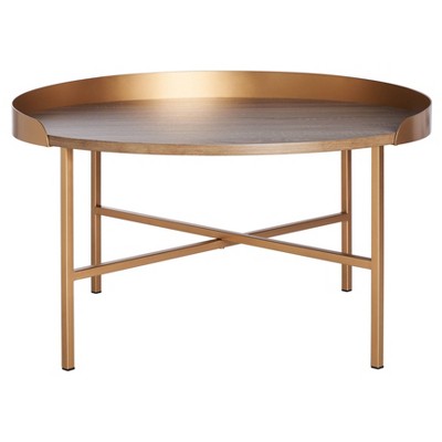 Prague Round Coffee Table Light Gray Oak/Gold - Safavieh