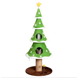 SEVOBAL Pet Tower Large Tall Christmas Tree Cat Tower with 2 Cat Condos Soft Fleece Cat Tree Teaser Toy for Indoor Cats, Green, 15.7"*12.6"*28.7" - 1 of 4