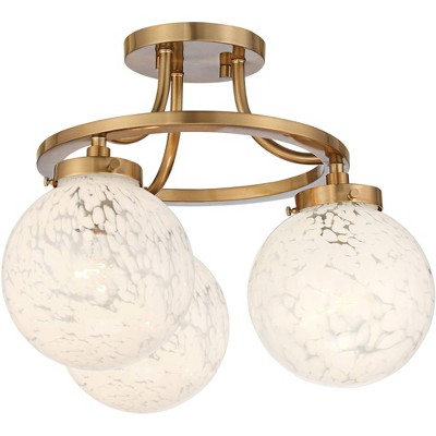 Aged Brass and Art Glass 19" Modern Ceiling Light
