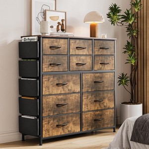 12 Dresser for Bedroom, Chest of Drawers for Bedroom with Side Pockets and Hooks, Fabric Storage Dresser, Sturdy Steel Frame, Wood Top - 1 of 4