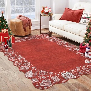 Christmas Area Rugs for Living Room Bedroom Scalloped Edge Xmas Festive Winter Decor Rug Soft Low Pile Non-Slip Rug - 1 of 4