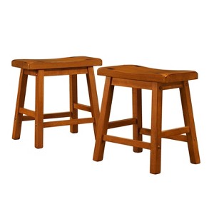 Inspire Q Set of 2 Danteh 18" Saddle Seat Backless Stools Oak/Brown: Modern Rectangle Accent Stools - 1 of 4