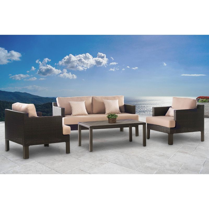 Abbyson Living Newport Outdoor 4pc Seating Set with Sunbrella Fabric Beige, 1 of 10
