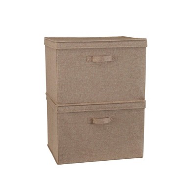 Latte Linen Wide Collapsible Storage Box with Lid, Set of 2