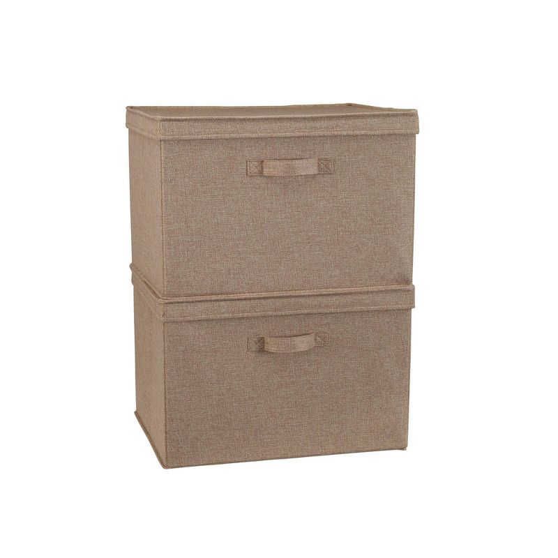 Household Essentials Set of 2 Wide Storage Boxes with Lids Latte Linen, 3 of 9