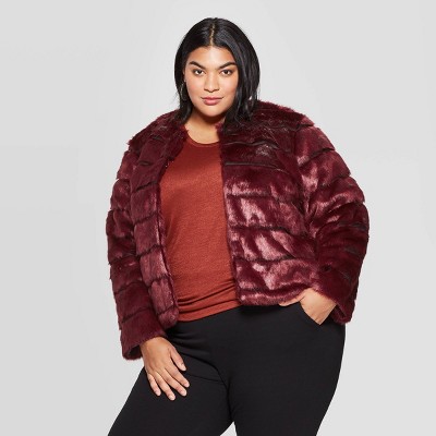 Women's Plus Size Faux Fur Jacket - Ava & Viv™ Dark Red 3X – Target ...