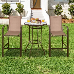 Costway 3 PCS Outdoor Patio Bar Table Stool Set Height Tempered Glass Top - 1 of 4