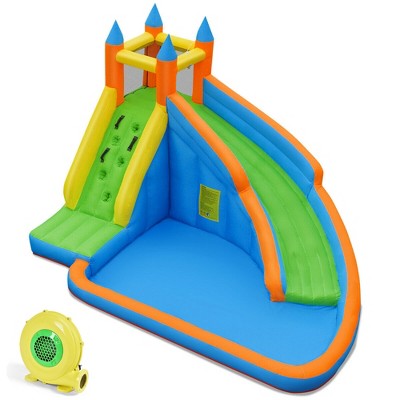Tangkula Inflatable Water Park Bounce House Climbing Wall Splash Pool w/480W Blower