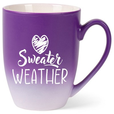 Elanze Designs Sweater Weather Two Toned Ombre Matte Purple and White 12 ounce Ceramic Stoneware Coffee Cup Mug