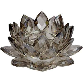 Dahlia Studios Gray Glass 9 1/4" Wide Crystal Lotus Candle Holder