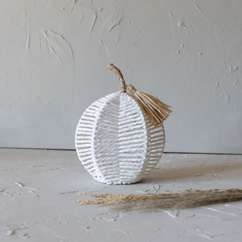 Decorative White Woven Rope Pumpkin on Metal Frame by Foreside Home & Garden, 2 of 7