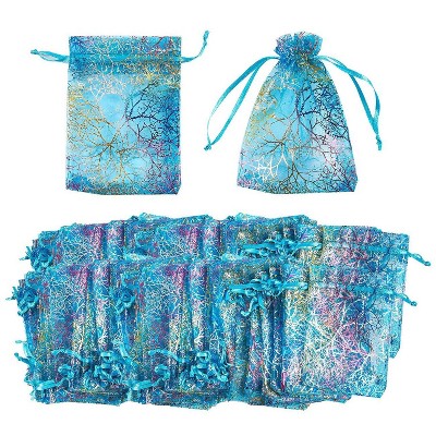 Blue Panda 120-Pack Coral Satin Organza Wedding Party Favor Small Gift Bags Jewelry Pouches, Blue 3.5 x 4.7 In