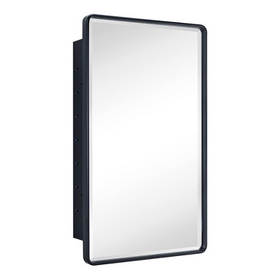 Farmhouse Matt Black Metal Framed Rectangular Medicine Cabinet with Mirror