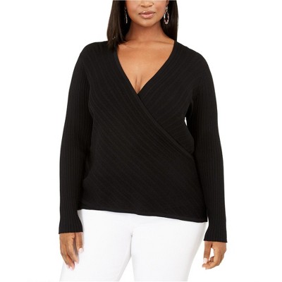 I.N.C International Concepts Womens Surplice Pullover Sweater, Black, 3X