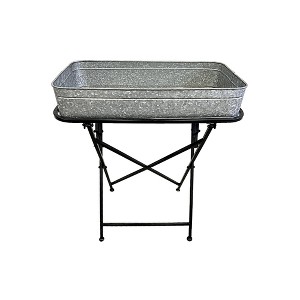 Essential Decor & Beyond 29" Tall Galvanized Metal Tray with Folding Stand, Rustic Farmhouse Decor, Serving and Display - 1 of 1