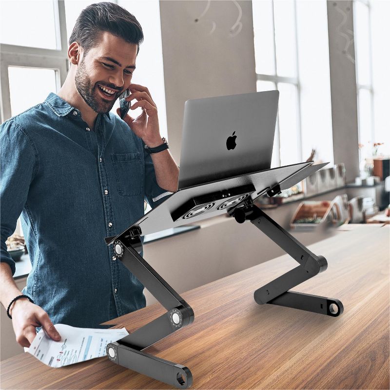 Mount-It! Lightweight Adjustable Laptop Stand with Built-in Cooling Fans and Mouse Pad Tray | Ergonomic & Portable Laptop Stand For Bed, Couch & Table, 3 of 10