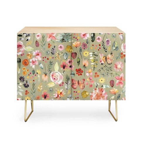 Ninola Design Countryside Colorful Plants Credenza Green/gold - Deny ...