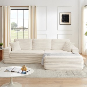 TiramisuBest 108" L Shape Modular Sectional Sofa Corduroy Compressed Couch Left/Right Seat Unfolds Queen Bed Living Room Bedroom Space Saver - 1 of 4