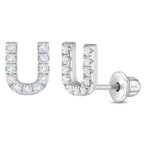 Girls' Polished Number Initial Screw Back Sterling Silver Earrings - In  Season Jewelry : Target