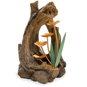 Wind & Weather Realistic Indoor/Outdoor Woodland Stump Fountain with Metal Lily Pads - 1 of 4