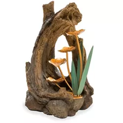 Wind & Weather Realistic Indoor/Outdoor Woodland Stump Fountain with Metal Lily Pads