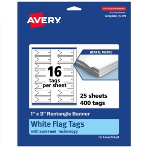Avery Printable Banner Rectangle Flag Tags, Sure Feed Technology, 1" x 3", Matte White Cardstock, Print-to-The-Edge, Laser/Inkjet Printable, 400 Total - 1 of 4