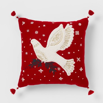 Dove Sherpa Applique with Embroidery Square Christmas Throw Pillow Ivory - Threshold™