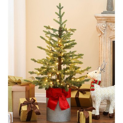 4' Pre-Lit Red Ribbon Ornamented Artificial Christmas Tree - Clear Lights -  Green - 4 Foot - Bed Bath & Beyond - 30943850