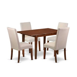 Vintage Dinette Set 5Pc Rectangle Table & 4 Chairs - Linen Fabric Cream - Mahogany Legs - 42" Table with Leaf - 1 of 4