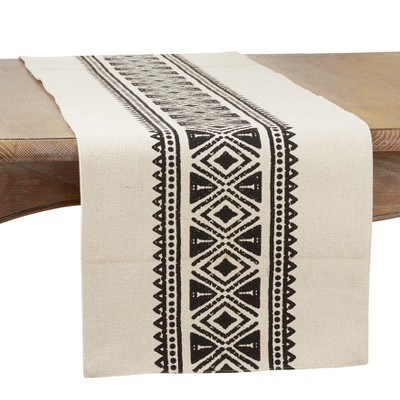 Saro Lifestyle Mudcloth Runner, Black/White, 16" x 72"